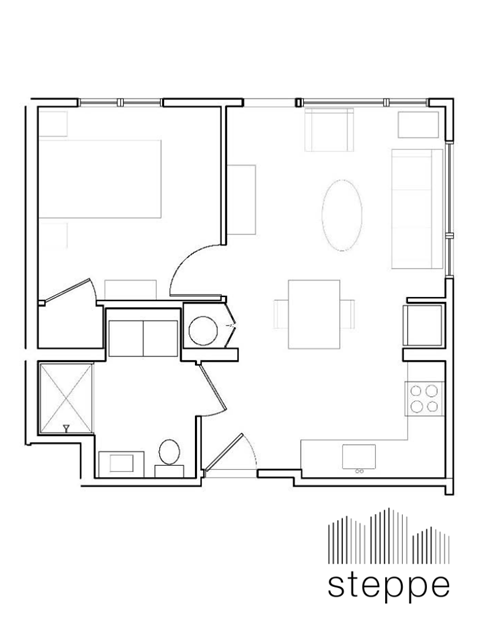 A black and white image of a floor plan for a house.